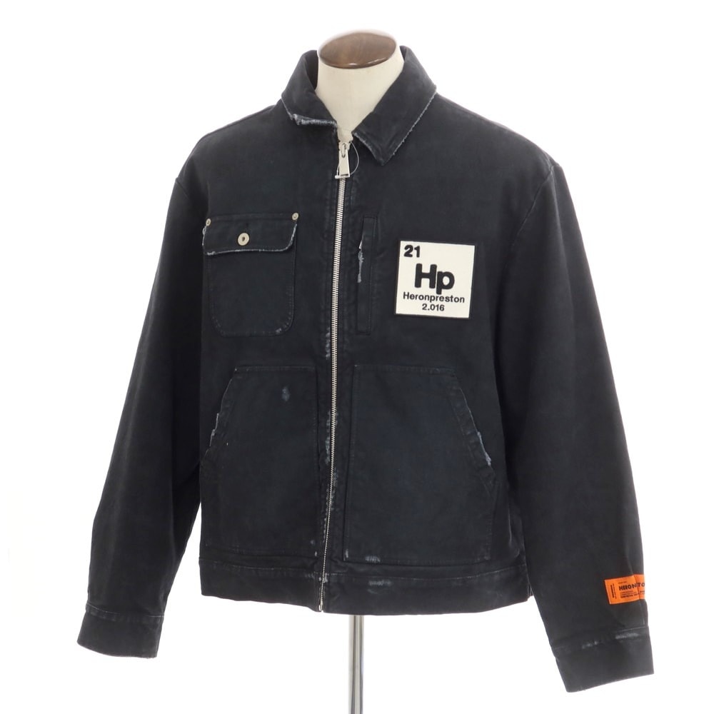 【中古】ヘロンプレストン HERON PRESTON コットン ユーズド加工 ジップアップ ワークジャケット ブラック系【サイズXL】【メンズ】