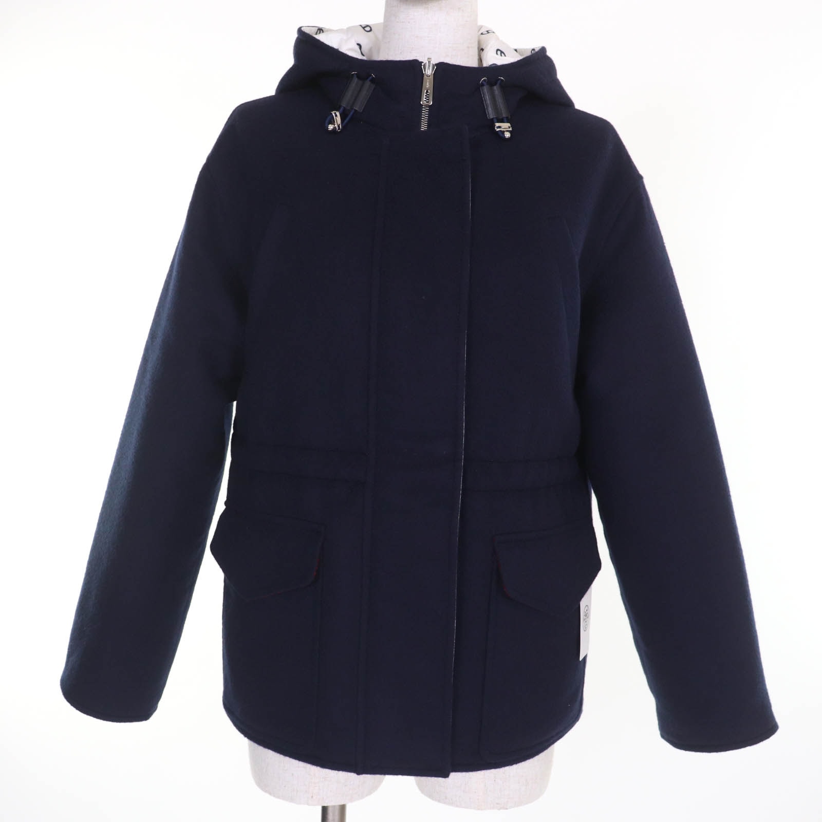 美品 エルメス
 ジャケット ネイビー ホワイト レディース 34 3E0123DA