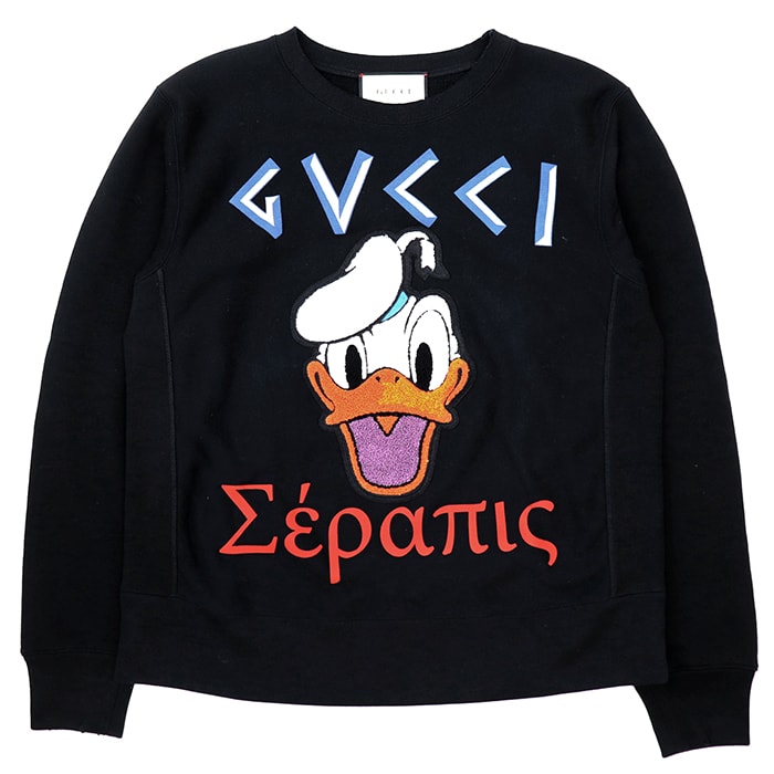 【SALE】GUCCI × Disney グッチ ディズニー スウェット ドナルドダック サイズ M メンズ クルーネック ロングスリーブ 丸首 長袖 トップス ブラック 黒 イタリア製