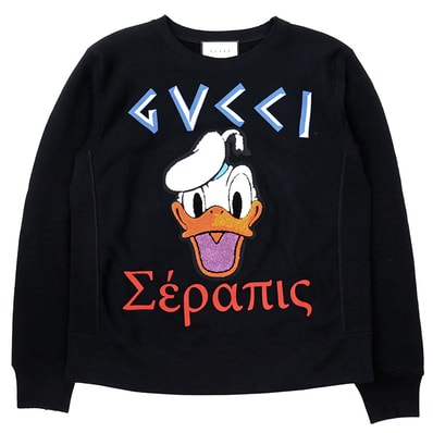 【SALE】GUCCI × Disney グッチ ディズニー スウェット ドナルドダック サイズ M メンズ クルーネック ロングスリーブ 丸首 長袖 トップス ブラック 黒 イタリア製