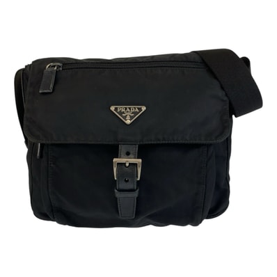 PRADA プラダ テスート 三角ロゴプレート ブラック 黒 シルバー金具 ナイロン ショルダーバッグ メッセンジャーバッグ 603368 【中古】