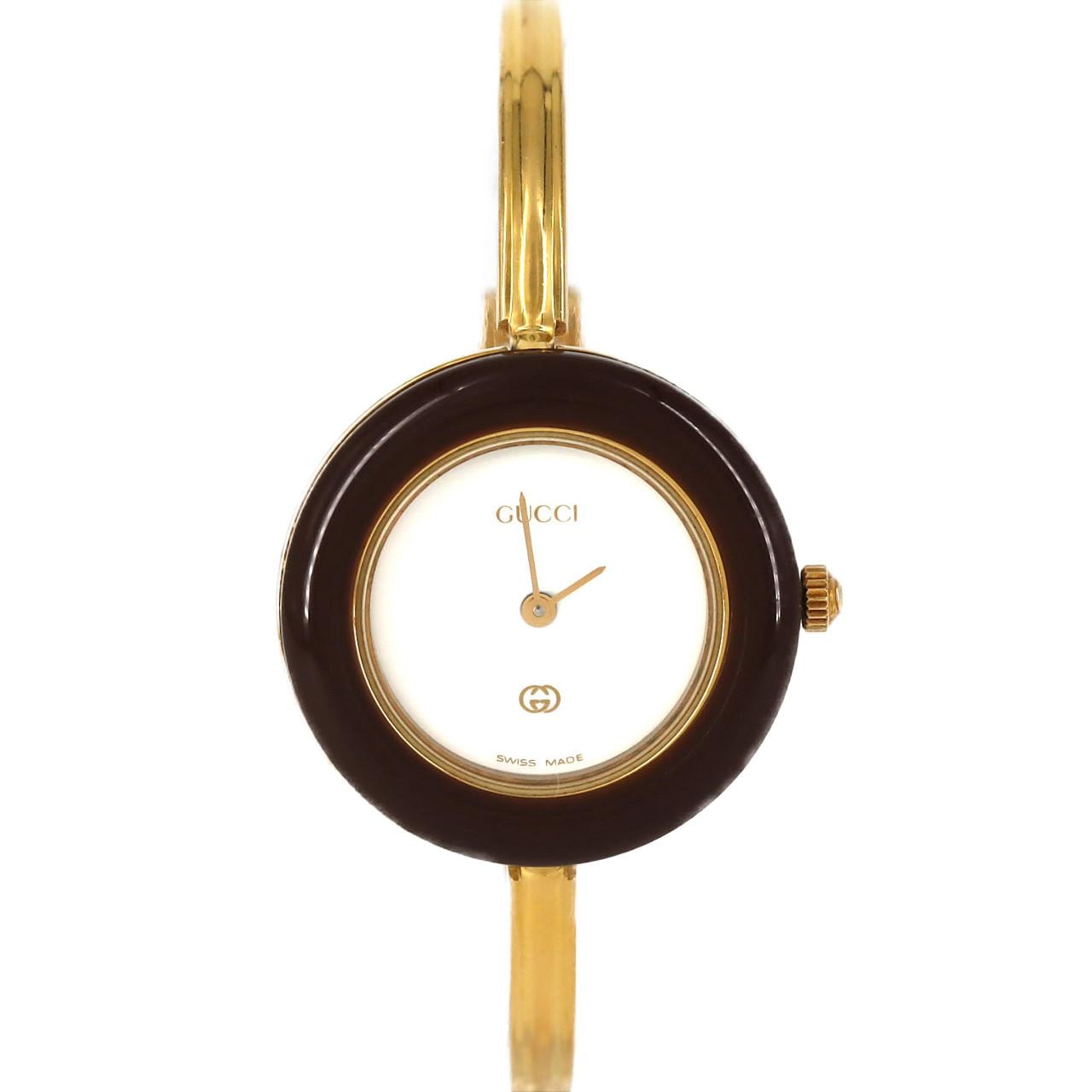 GUCCI ゴールド バングル 時計 1600 1円スタート】GUCCI グッチ 1600 バングル GP ブラック文字盤 クオーツ