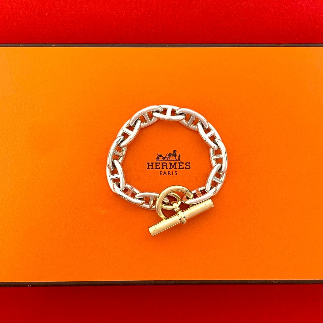 HERMES エルメス シェーヌダンクル GM 12コマ マルジェラ期 シルバー925 K18ゴールド ブレスレット シルバー
 36916