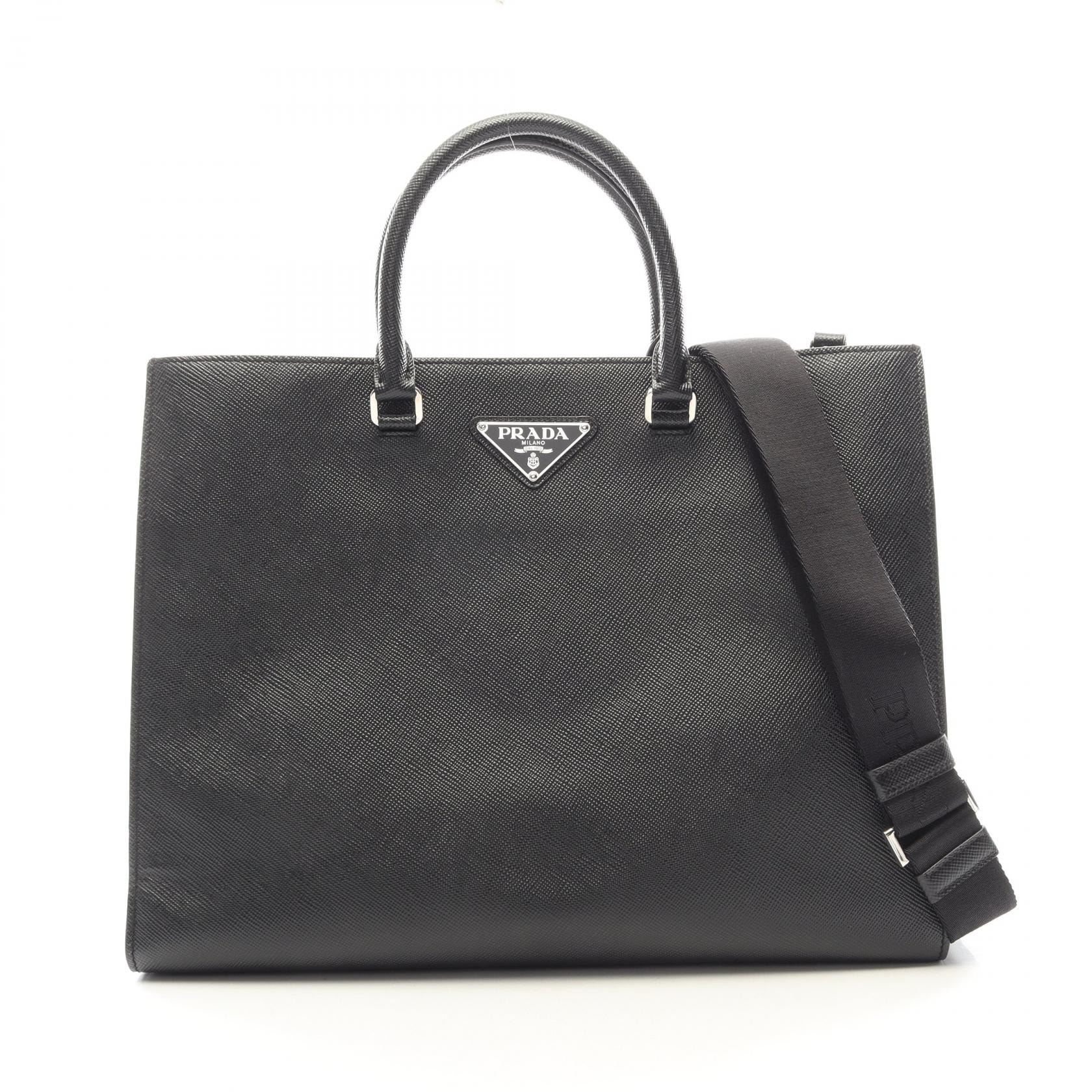 プラダ PRADA 2WAY トートバッグ バッグ サフィアーノレザー メンズ ブラック系 2VG101 【中古】