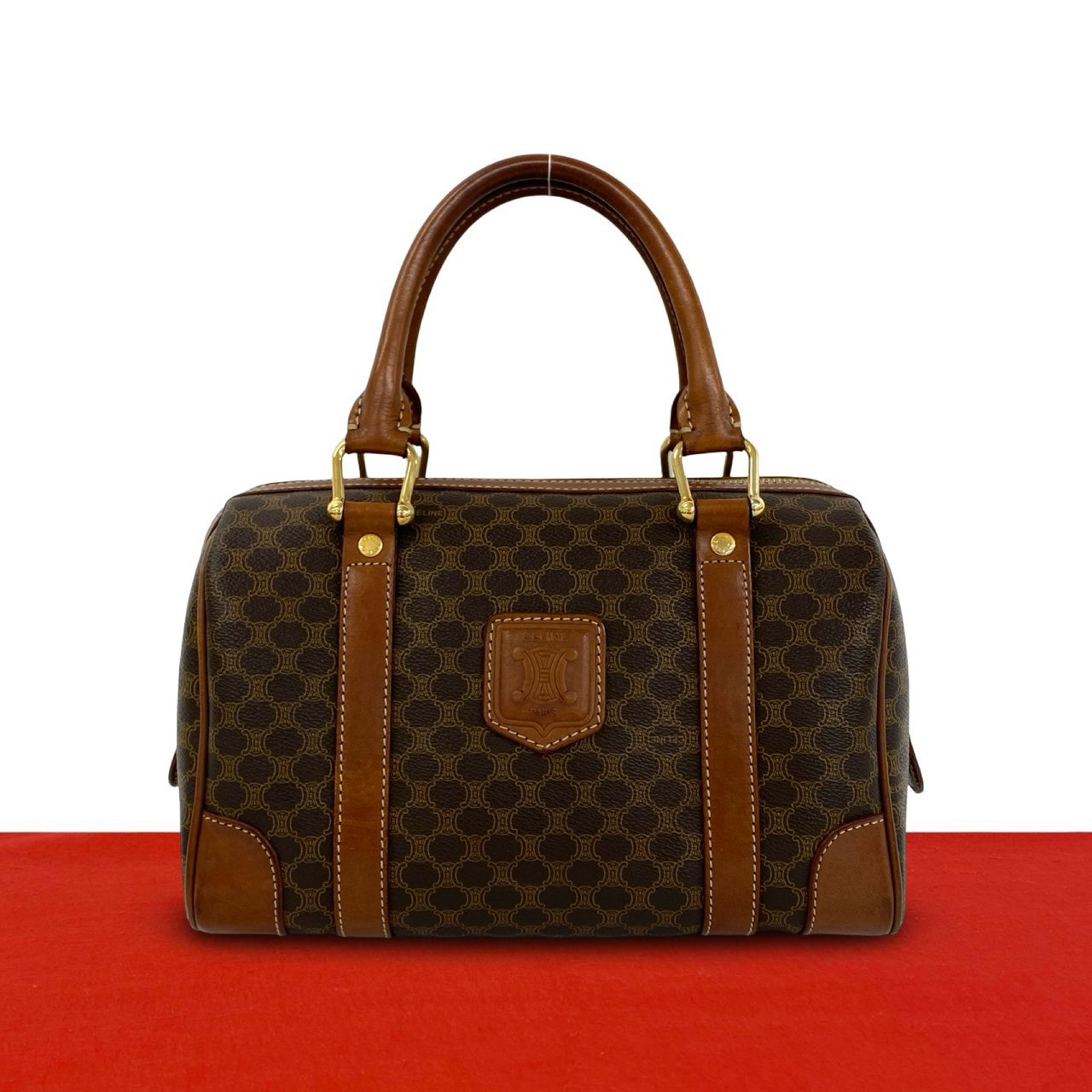 CELINE セリーヌ マカダム ブラゾン 柄 トリオンフ レザー PVC ハンドバッグ ブラウン
58666