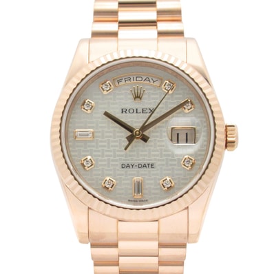 ロレックス ROLEX デイデイト 10P オックスフォードモチーフ ランダム番 腕時計 時計 K18PG(ピンクゴールド) ダイヤモンド レディース ホワイト系 ホワイトシェル 118235FNG 【中古】