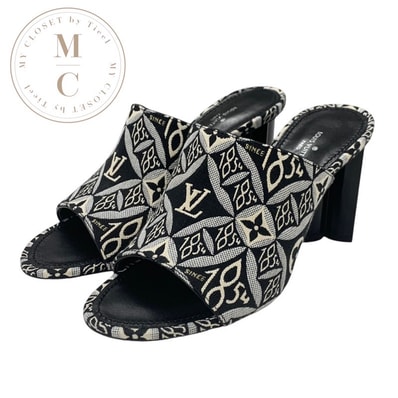 ルイヴィトン LOUIS VUITTON シルエットライン サンダル 靴 シューズ ジャカードファブリック ブラック ホワイト 未使用 SINCE1854 ミュール
