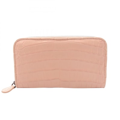 ボッテガヴェネタ BOTTEGA VENETA クロコ型押し ラウンド長財布 財布 レザー レディース ピンク系 【中古】