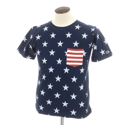 【中古】【未使用】チャンピオン Champion コットン 星柄 クルーネック 半袖Tシャツ ネイビー【サイズL】【メンズ】