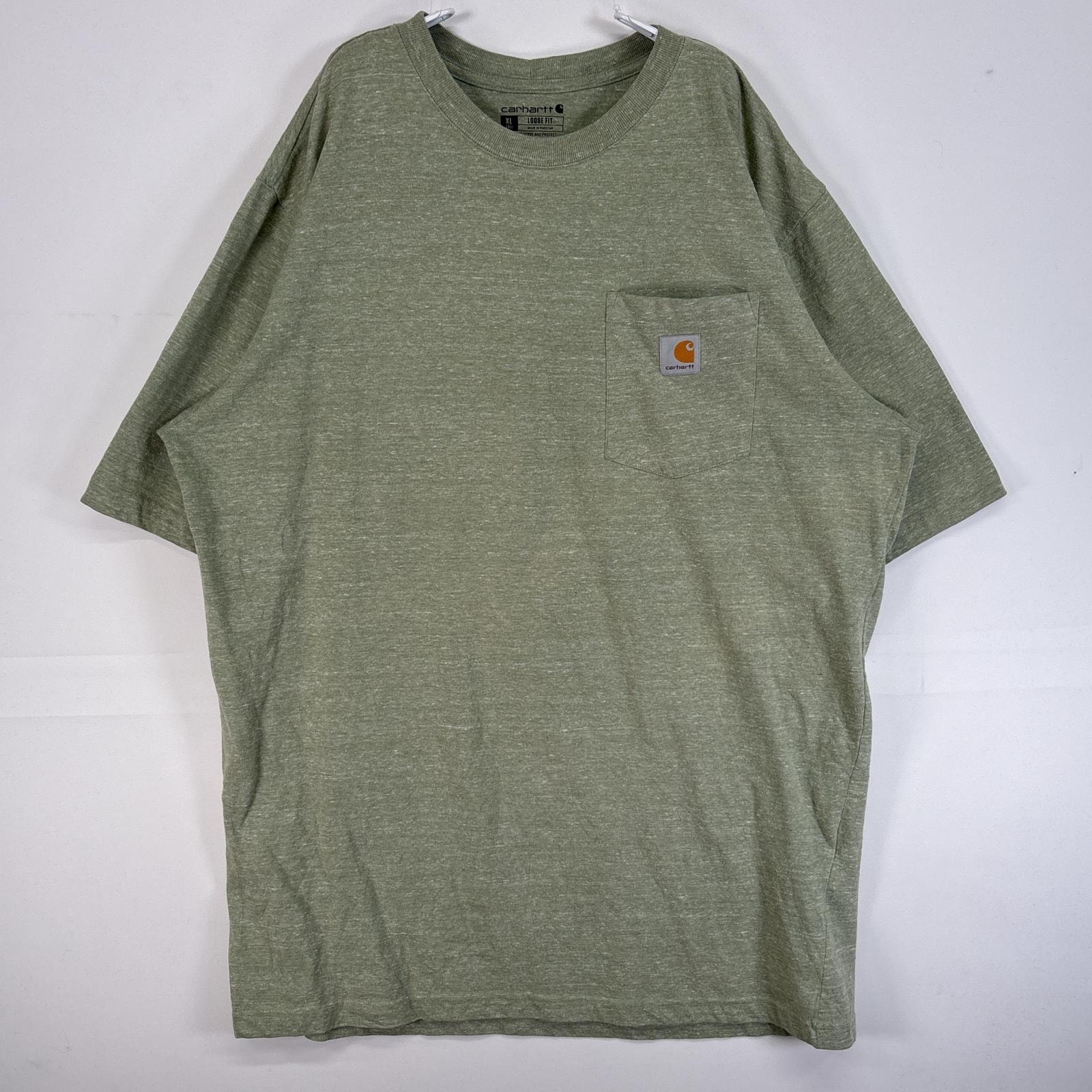古着 カーハート Carhartt 半袖Tシャツ 胸ポケ ワンポイント ロゴ 大きいサイズ 肉厚 XL グリーン系 無地 メンズ