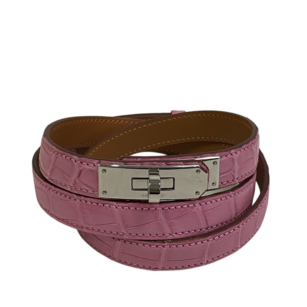 エルメス HERMES ベルト ケリー クロコダイル アリゲーター ピンク