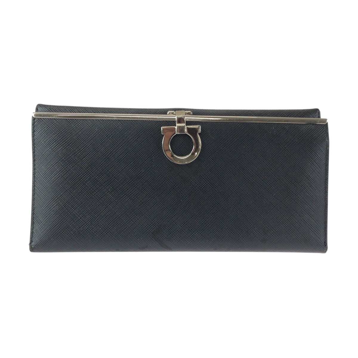 Salvatore Ferragamo サルヴァトーレフェラガモ ガンチーニ ブラック 黒 シルバー金具 レザー 長財布 ロングウォレット 600518 【中古】