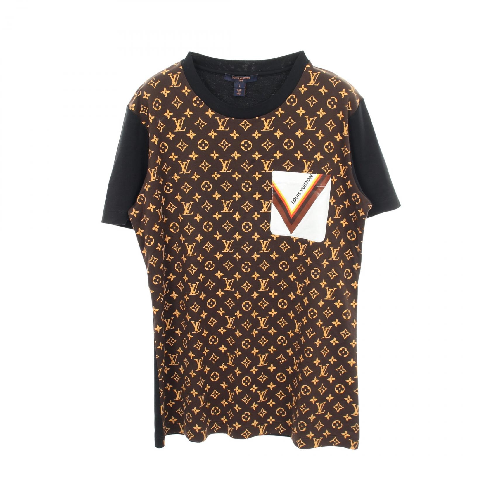 ルイ・ヴィトン LOUIS VUITTON レトロモノグラム ポケット付き 半袖Tシャツ 衣料品 トップス コットン レディース ブラック系 / ブラウン系 RW202W YCX FJTS14 【中古】