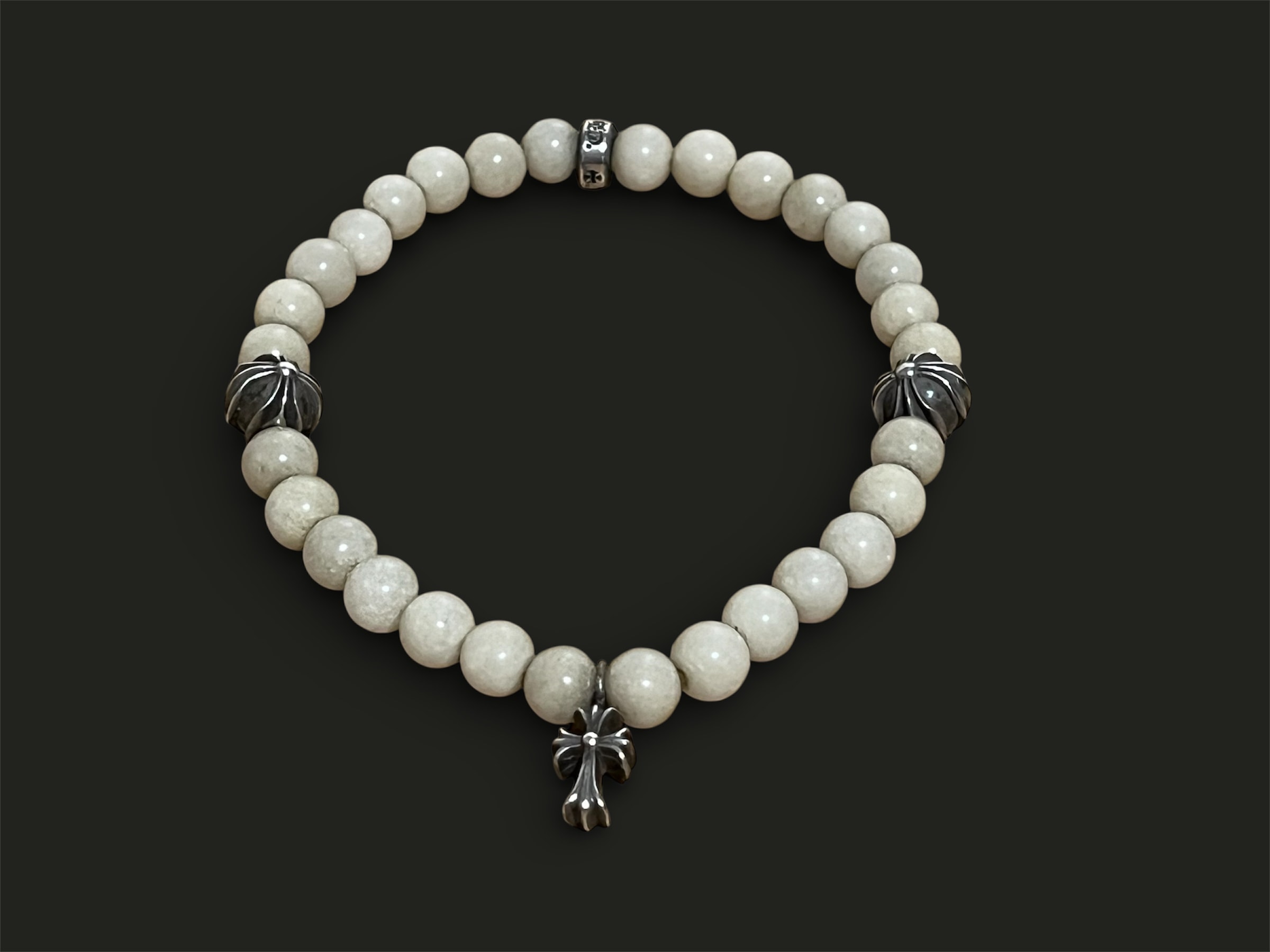 Chrome Hearts 6mm 4 Silver Cross Bead Bracelet "White"
