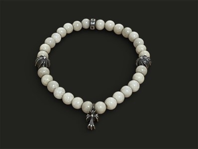 Chrome Hearts 6mm 4 Silver Cross Bead Bracelet "White"