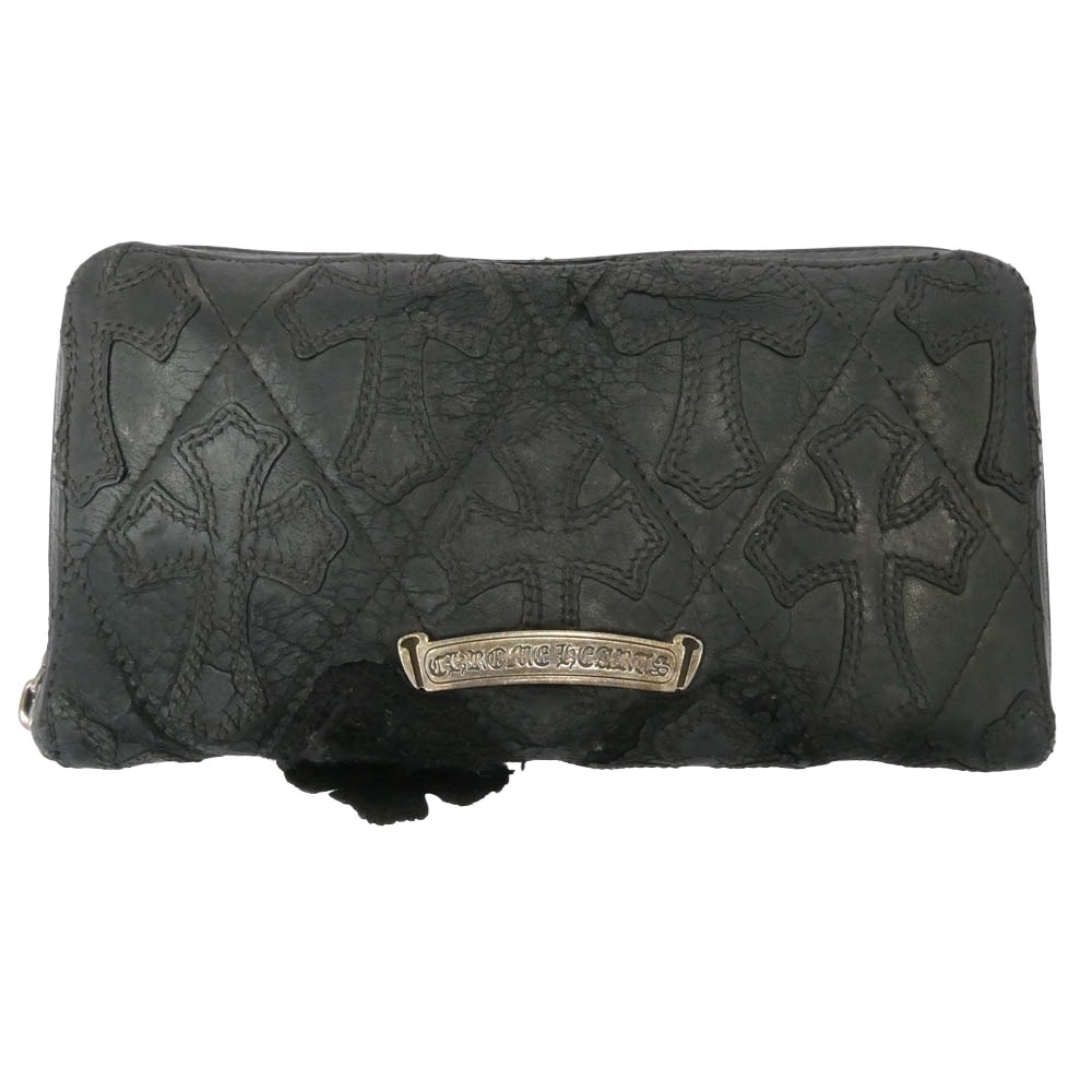 Chrome Hearts REC F ZIP Cemetery Cross Quilted Leather Wallet "Black"