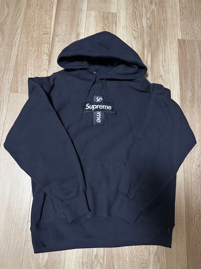 Supreme Cross Box Logo Hooded Sweatshirt "Navy"