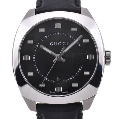 値下 グッチ GUCCI 142.3 デイト SS/レザー クォーツ メンズ M#142957