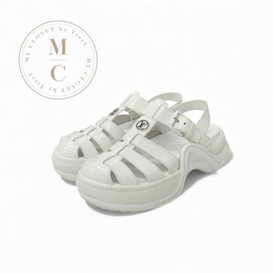 ルイヴィトン LOUIS VUITTON アークライトライン サンダル 靴 シューズ パテントレザー ホワイト 白 LVサークルロゴ ストラップ