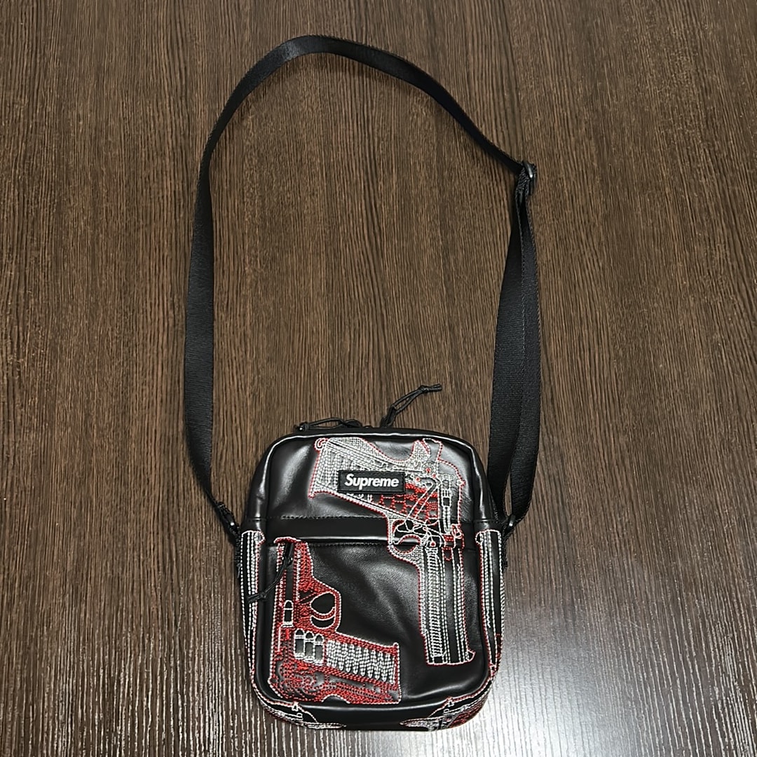 Supreme Guns Embroidered Leather Shoulder Bag "Black"