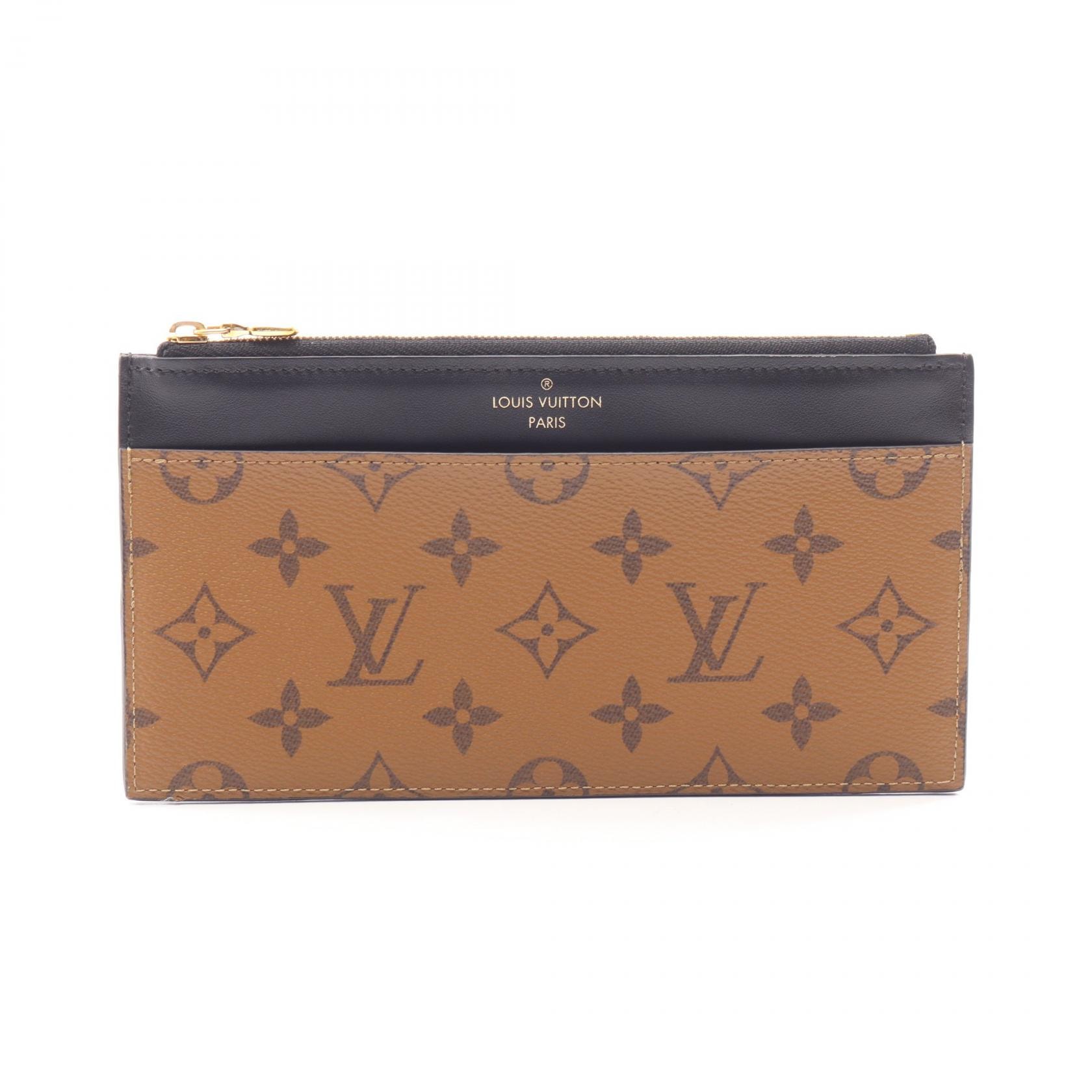 ルイ・ヴィトン LOUIS VUITTON スリム パース モノグラムリバース 札入れ 財布 レザー PVC レディース ブラウン系 / ブラック系 M80390 【中古】