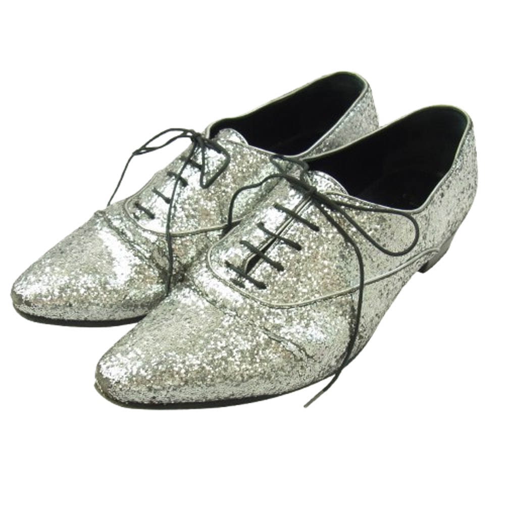 CELINE セリーヌ その他靴 SA0199 グリッター ラメ ポインテッドトゥ レースアップ ドレス シューズ シルバー系 41.5【中古】