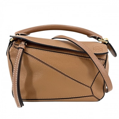 LOEWE ロエベ 2WAY パズルバッグ ナノ ハンドバッグ ショルダーバッグ 肩掛け 斜め掛け 小さめ レザー ブラウン 茶 ゴールド金具 レディース【中古品】