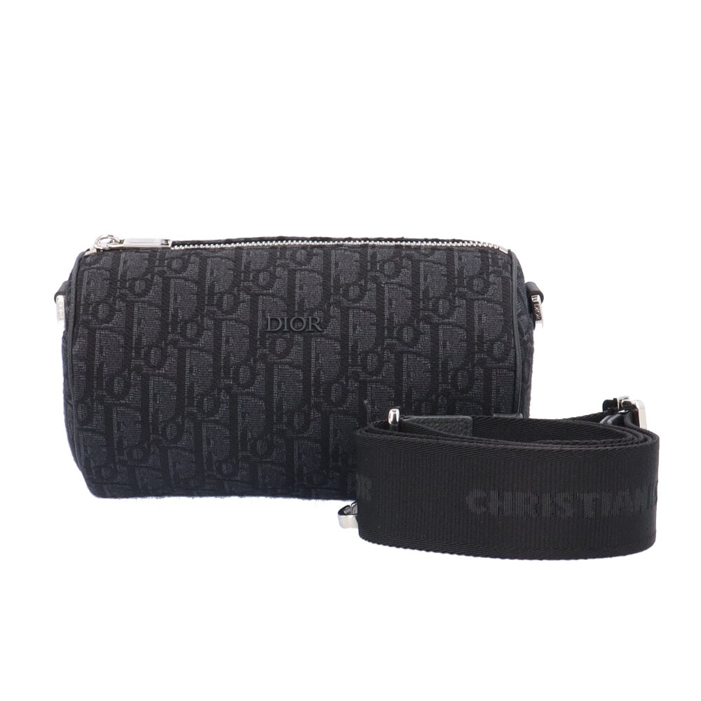 クリスチャンディオール ミニローラーメッセンジャーバッグ ショルダーバッグ キャンバス ブラック ユニセックス Christian Dior  中古