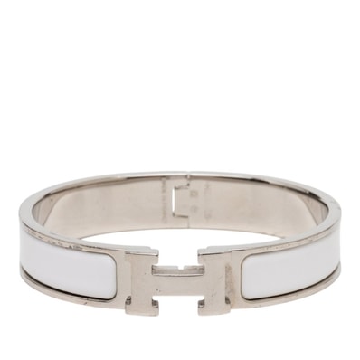 エルメス クリックH PM ブレスレット シルバー ホワイト メタル エナメル レディース HERMES 【中古】