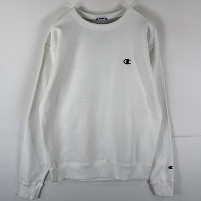 古着 チャンピオン Champion スウェット トレーナー ワンポイントロゴ刺繍 プルオーバー ワッペン クルーネック M ホワイト メンズ