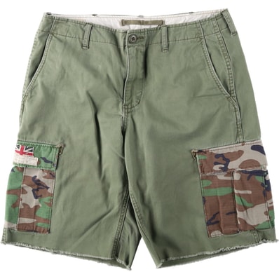 古着 ラルフローレン Ralph Lauren DENIM&SUPPLY デニム&サプライ 星条旗柄 ウッドランドカモ カットオフ カーゴショーツ ハーフパンツ メンズw35相当/eaa633385