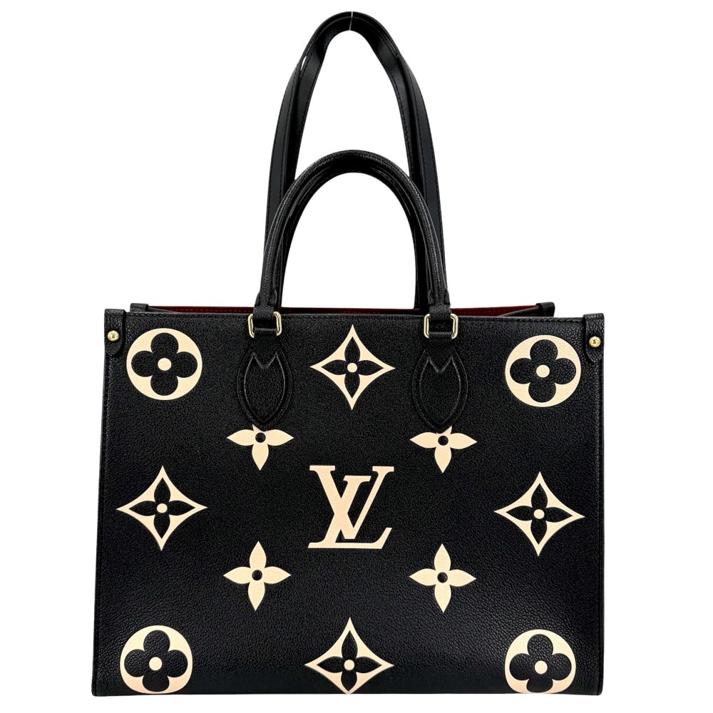 LOUIS VUITTON ルイヴィトン 2WAY バイカラーモノグラムアンプラント オンザゴーMM ハンドバッグ トートバッグ 肩掛け 黒 M45495    ブラック 黒 ベージュ ゴールド金具 レディース【中古品】