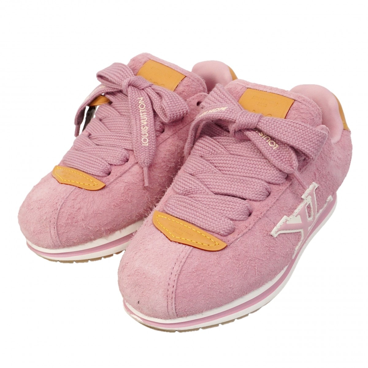 【6apg030】ルイヴィトン スニーカー 4 j-hope (BTS) × Louis Vuitton LV BUTTERSOFT 1AKDFD スウェード ピンク【中古】メンズ レディース ユニセックス