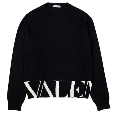 SALE【美品】Valentino ヴァレンチノ ニット ウール/カシミヤ サイズ S メンズ ロゴ ロングスリーブ 長袖 トップス ブラック ホワイト 黒 白 イタリア製