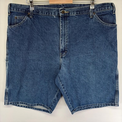 古着 ディッキーズ Dickies デニム パンツ ペインター ハーフ ショート ジーンズ ジップ ワンポイントロゴ w42 ブルー系 メンズ