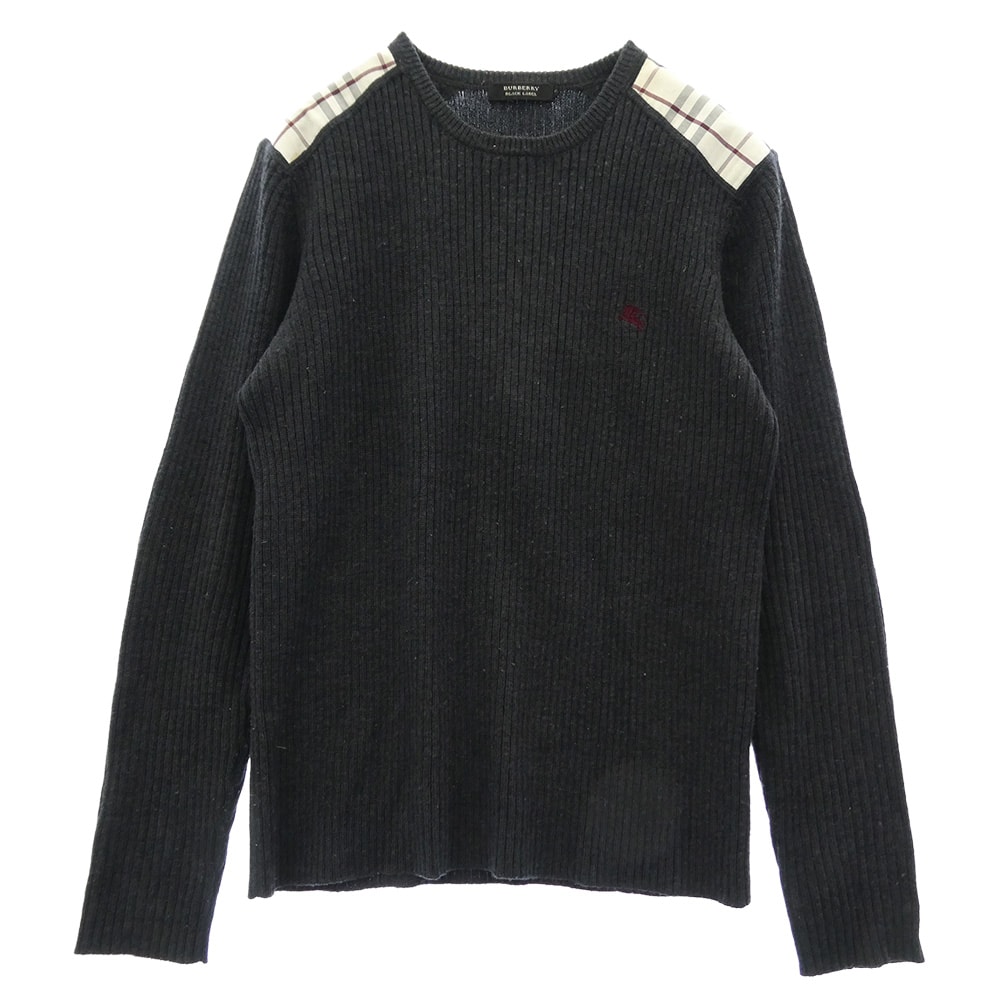 BURBERRY BLACK LABEL バーバリーブラックレーベル ニット BMT11-510-07 ノバチェック ウール ニット セーター チャコール系 2【中古】