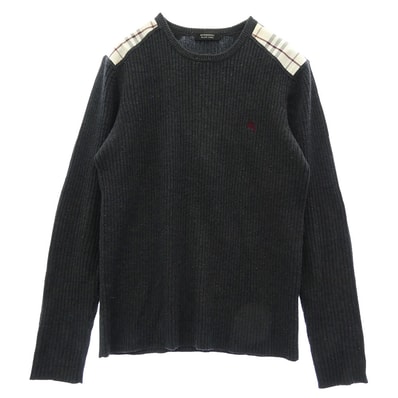 BURBERRY BLACK LABEL バーバリーブラックレーベル ニット BMT11-510-07 ノバチェック ウール ニット セーター チャコール系 2【中古】