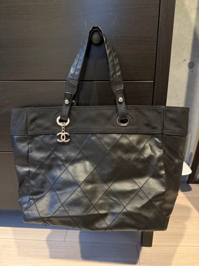 CHANEL Paris Biarritz MM Canvas Tote Bag "Black"