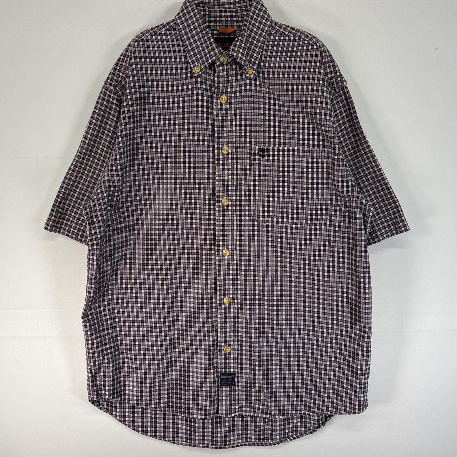古着 ティンバーランド Timberland 半袖シャツ チェック ロゴ 刺繍 ボタンダウン S ネイビー系 マルチカラー メンズ