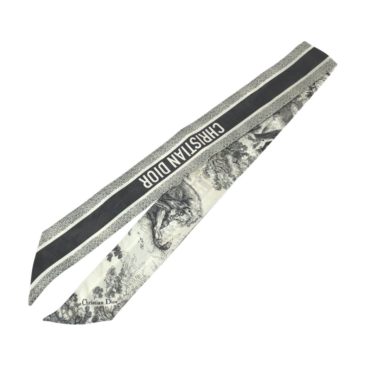 美品 Christian Dior クリスチャンディオール ミッツァスカーフ グレー ホワイト シルク スカーフ 506524 【中古】