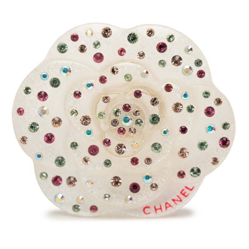 シャネル カメリア ピンブローチ 04A ホワイト マルチカラー プラスチック ラインストーン レディース CHANEL 【中古】