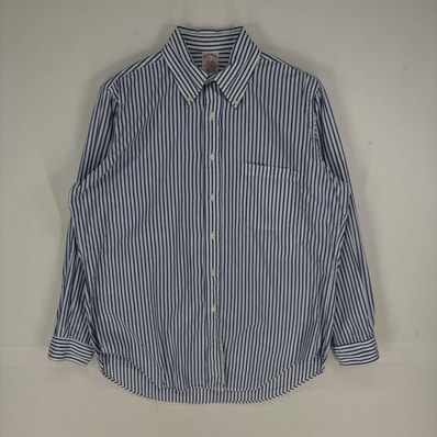 古着 ブルックスブラザーズ Brooks Brothers USA製 長袖シャツ 1818 ボタンダウン 胸ポケット M ブルー系 ストライプ メンズ
