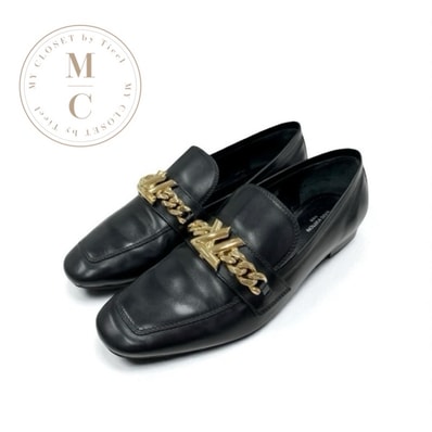 ルイヴィトン LOUIS VUITTON アッパーケースライン ローファー 革靴 靴 シューズ レザー ブラック 黒 ゴールド チェーン ロゴ フラットシューズ