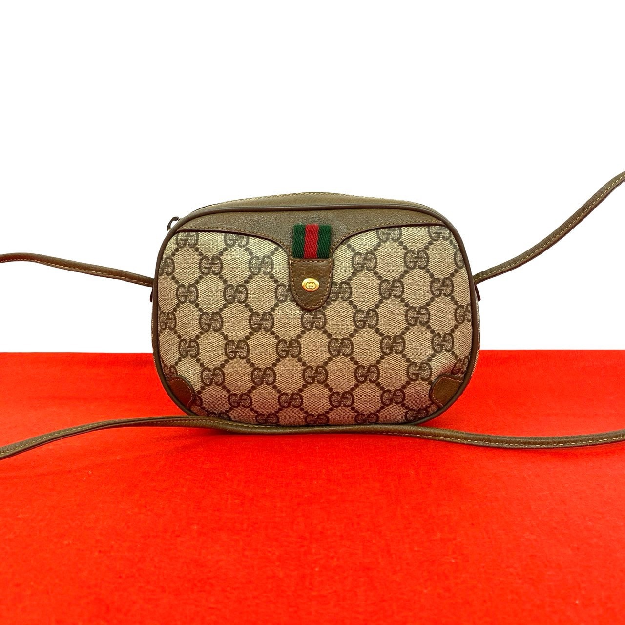 GUCCI グッチ シェリーライン GG ロゴ 柄 金具 レザー PVC ショルダーバッグ ブラウン
69155