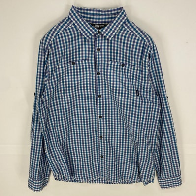 古着 ザ・ノースフェイス THE NORTH FACE 長袖シャツ ロングスリーブ 胸ポケット L ブルー系 チェック メンズ