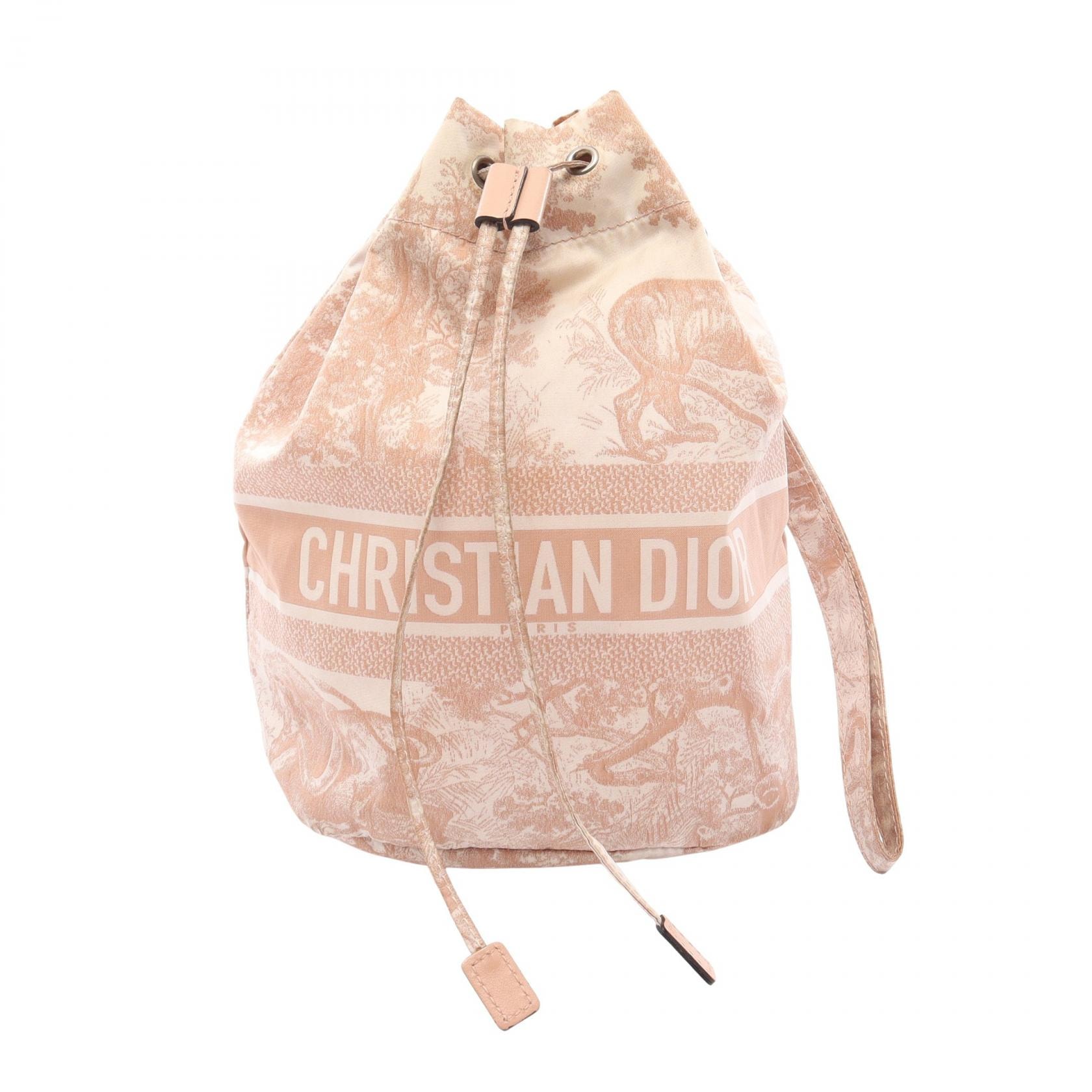 ディオール Dior トワル ドゥ ジュイ ドロストーリング ポーチ バッグ ナイロン レザー レディース ピンク系 / ホワイト系 【中古】
