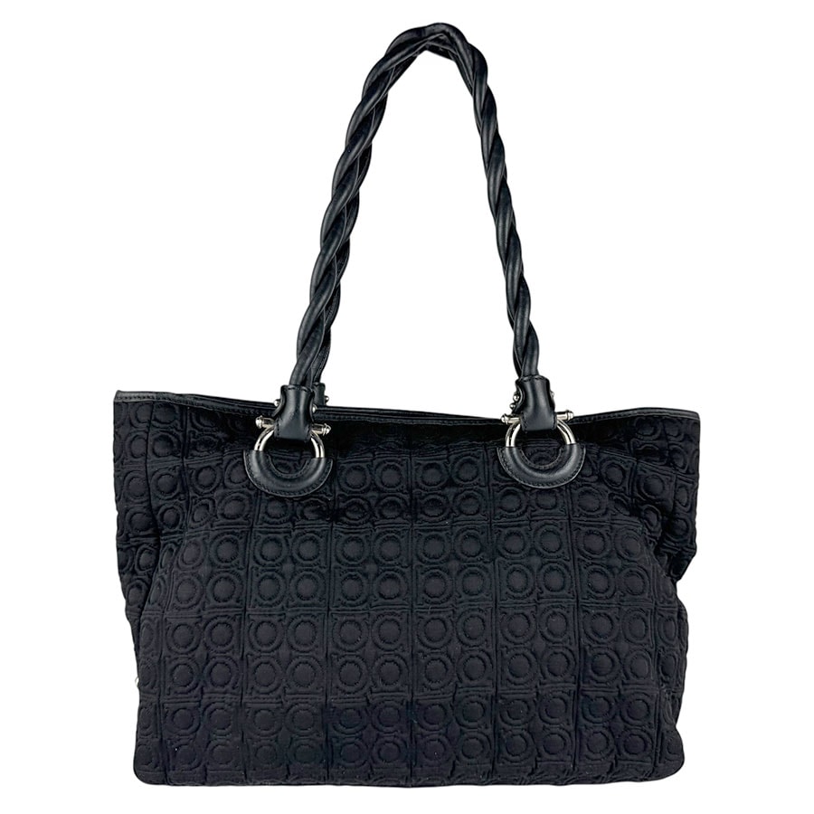 サルヴァトーレフェラガモ Salvatore Ferragamo ショルダーバッグ トートバッグ ガンチーニ ナイロンキャンバス/レザー ブラック シルバー レディース【中古】 z8820