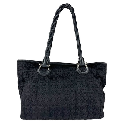 サルヴァトーレフェラガモ Salvatore Ferragamo ショルダーバッグ トートバッグ ガンチーニ ナイロンキャンバス/レザー ブラック シルバー レディース【中古】 z8820