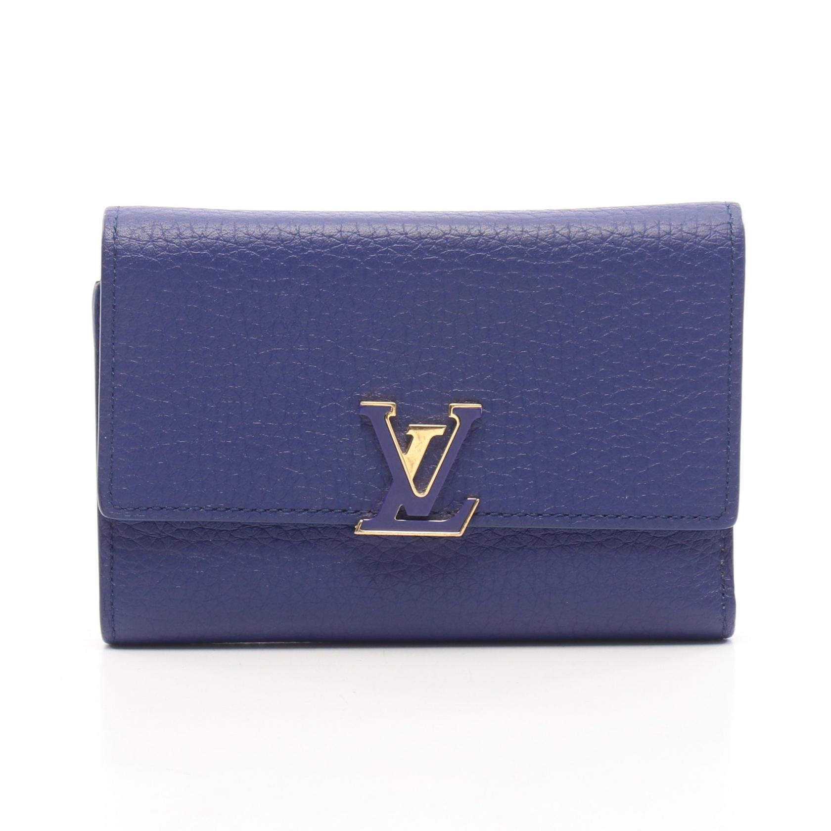 ルイ・ヴィトン LOUIS VUITTON ポルトフォイユ カプシーヌ コンパクト 二つ折り財布 財布 トリヨンレザー トリヨンレザー レディース ブルー系 M63714 【中古】