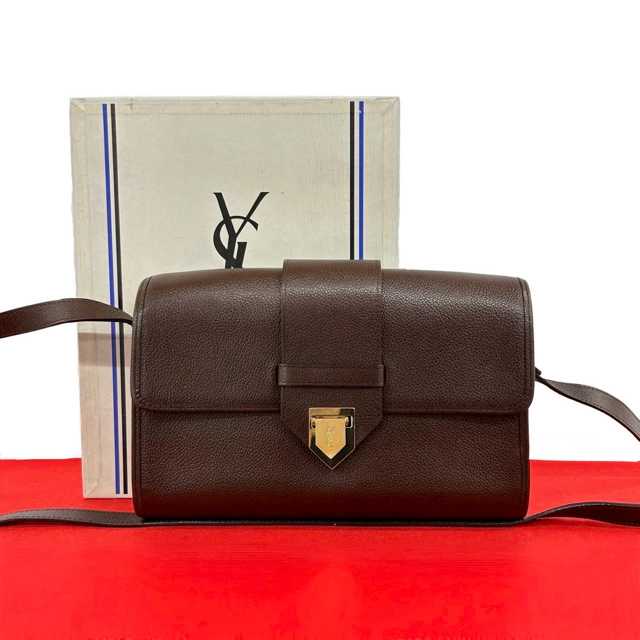 YVES SAINT LAURENT イヴ・サンローラン YSL ロゴ 金具 レザー ショルダーバッグ ブラウン
 49599